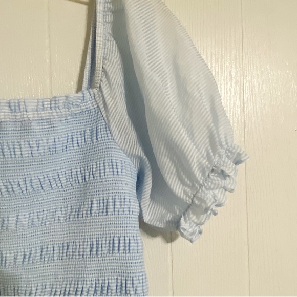 SHE & SKY Baby Blue Off the Shoulder Dress Casual Peasant Boho Size Large - Picture 5 of 10